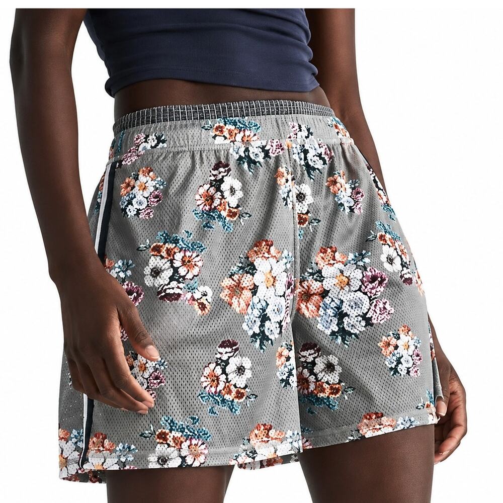 FP Movement When in Venice Floral Mesh Shorts Gray Pull On Striped Womens S